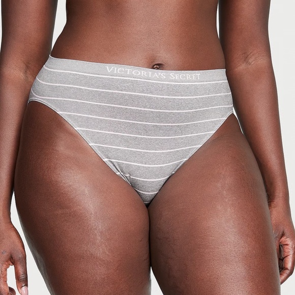 Victoria's Secret Seamless High-Leg Brief Panty Heather Grey Stripes Large NEW - Picture 3 of 6